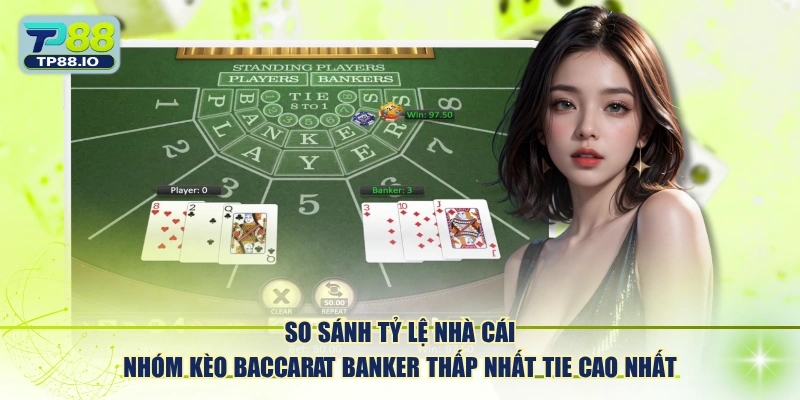 So sánh tỷ lệ nhà cái nhóm kèo Baccarat Banker thấp nhất Tie cao nhất.
