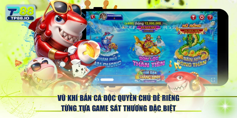 Vũ khí bắn cá độc quyền chủ đề riêng từng tựa game sát thương đặc biệt.